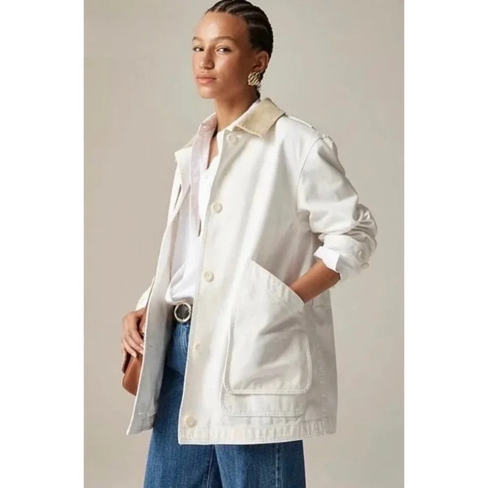 NWT!! J. CREW Barn Jacket Canvas Ivory Corduroy Collar Pockets Outdoors X-Large